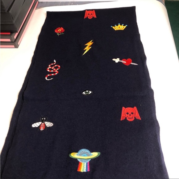 Gucci Unisex Embroidered Scarf Cashmere Wrap - Picture 2 of 7